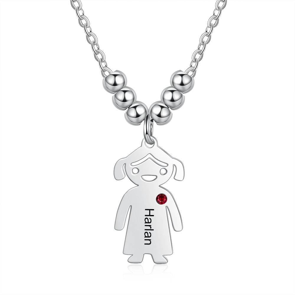Personalised Kids Charm Necklace With 1 Birthstone Engraved Names Gift For Mother-Jessemade AU