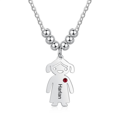 Personalised Kids Charm Necklace With 1 Birthstone Engraved Names Gift For Mother-Jessemade AU