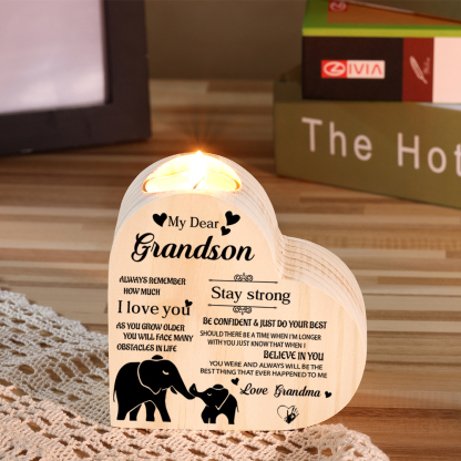 To My Grandson Wooden Heart Candle Holder "remember how much I love you"-Jessemade AU