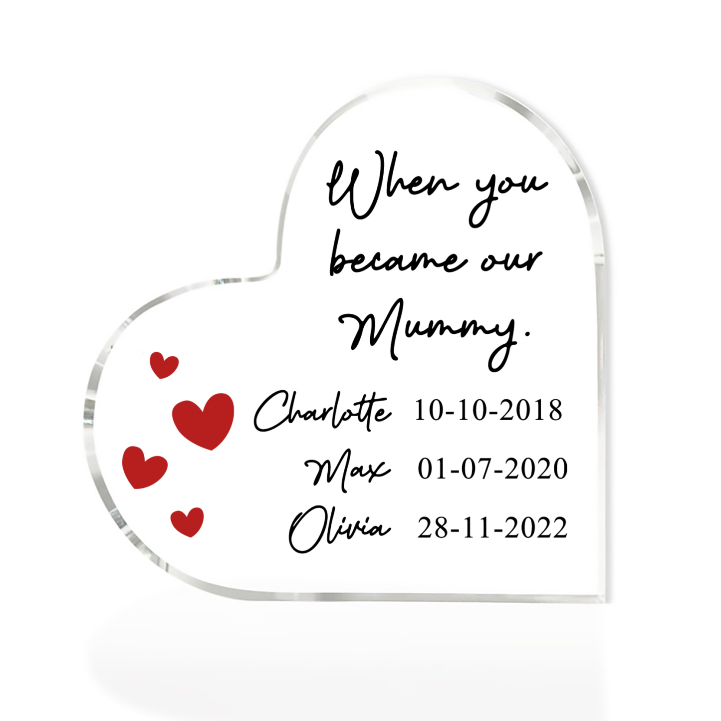 Personalised Name Acrylic Heart Keepsake Custom 3 Texts Ornaments Gifts - When You Became Our Mummy-Jessemade AU