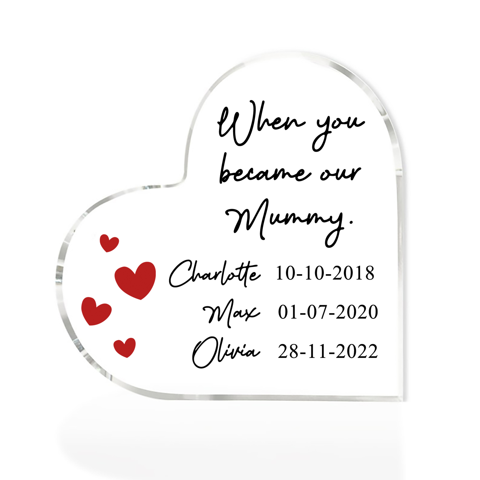 Personalised Name Acrylic Heart Keepsake Custom 3 Texts Ornaments Gifts - When You Became Our Mummy-Jessemade AU