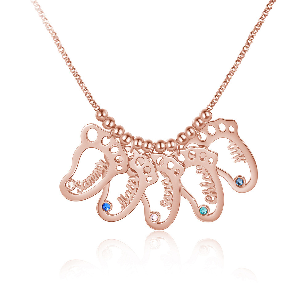 Personalised Baby Foot With 5 Birthstones Engraved Names Gift For Mother-Jessemade AU