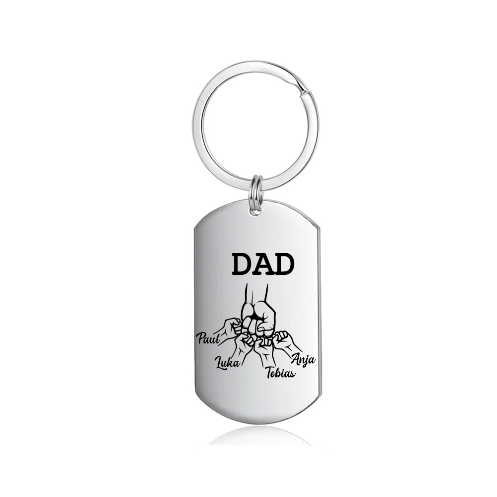Custom Dad Keyring Fist Bump Keychain Engrave 4 Kids' Names Father's Day Gifts-Jessemade AU