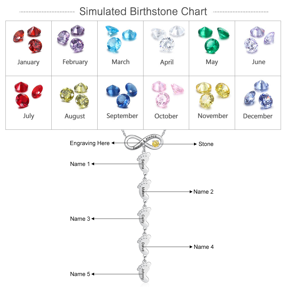 Mother's Day Gifts Personalised Infinity Baby Feet Mother Necklace Engraved 5 Names Necklace Gifts For Mom-Jessemade AU