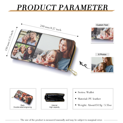 Long Purse Personalised Leather Wallet Engraved 6 Photos Zip Wallet 2023 Gifts For Women Men-Jessemade AU