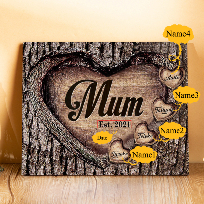 4 Names - Personalised Mum Wooden Plaque Custom Date & Names Home Decoration Hearts Gift for Mother-Jessemade AU