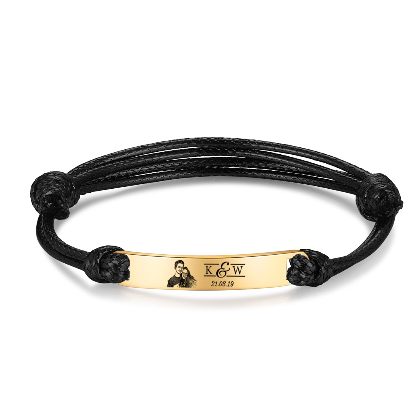 Personalised Couple Photo Bracelet Custom 2 Letters & Date Bracelet Adjustable String-Jessemade AU
