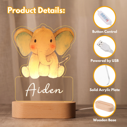 Personalised Elephant Night Light Custom Name LED Lamp Baby Gift for Kids-Jessemade AU