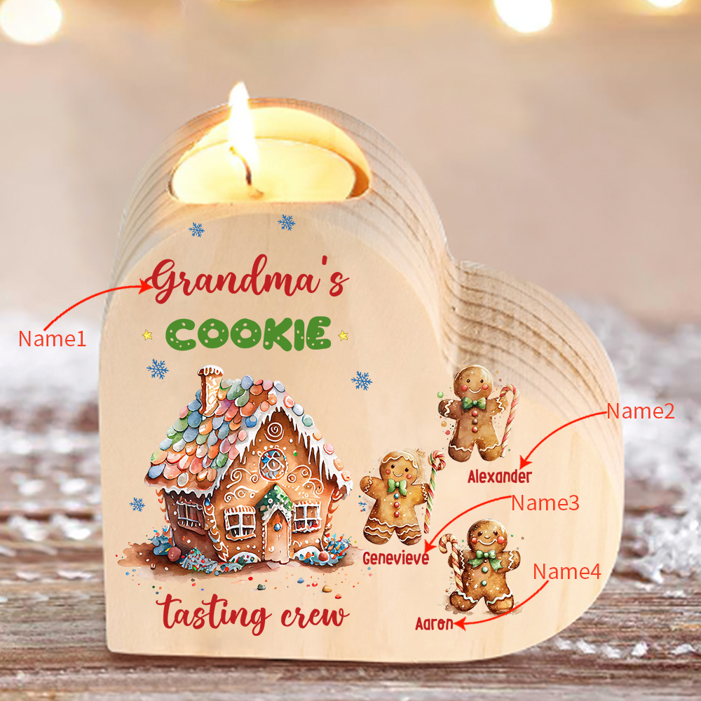 Heart-Shaped Christmas Candle Holder Engraved 4 Names Cookie Candlesticks Personalised Gift for Mum Grandma-Jessemade AU