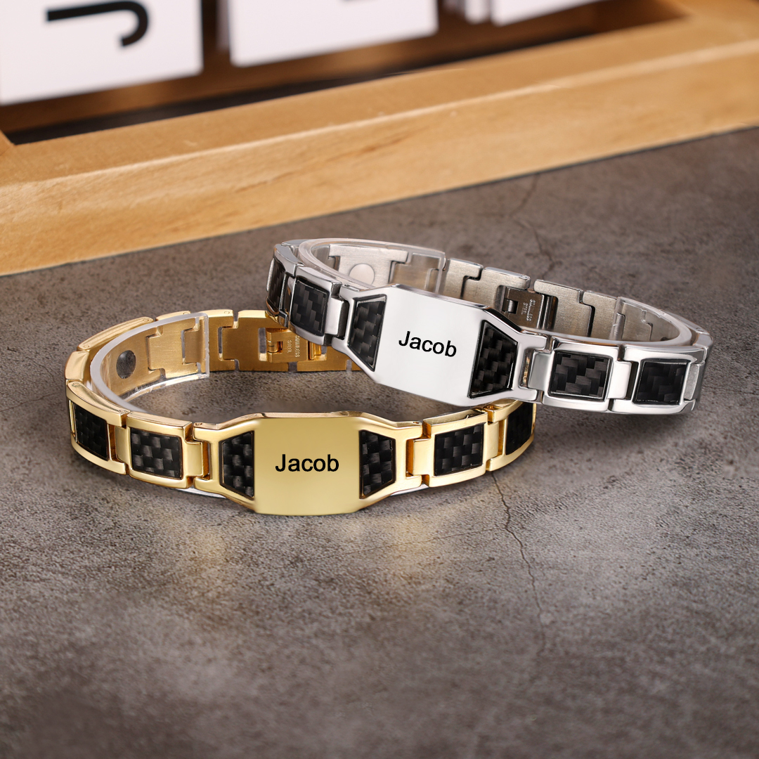 Personalised Carbon Fiber Energy Bracelet Custom Name Men's Bracelet Bangle Gifts For Him-Jessemade AU