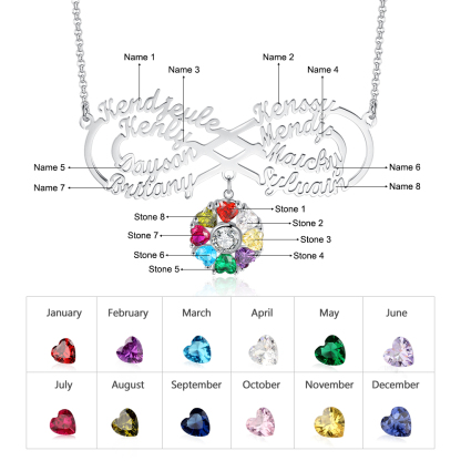 Personalised Infinity Necklace With 8 Birthstones Engraved Names Necklace Gift For Women-Jessemade AU