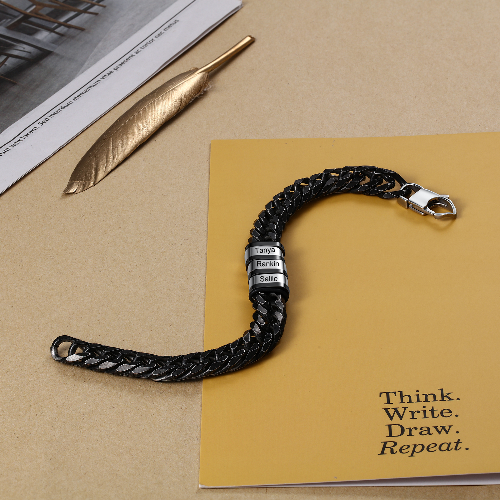 Personalised Black Stainless Steel Bracelet Custom 3 Names Men's Women's Bracelets For Couple-Jessemade AU