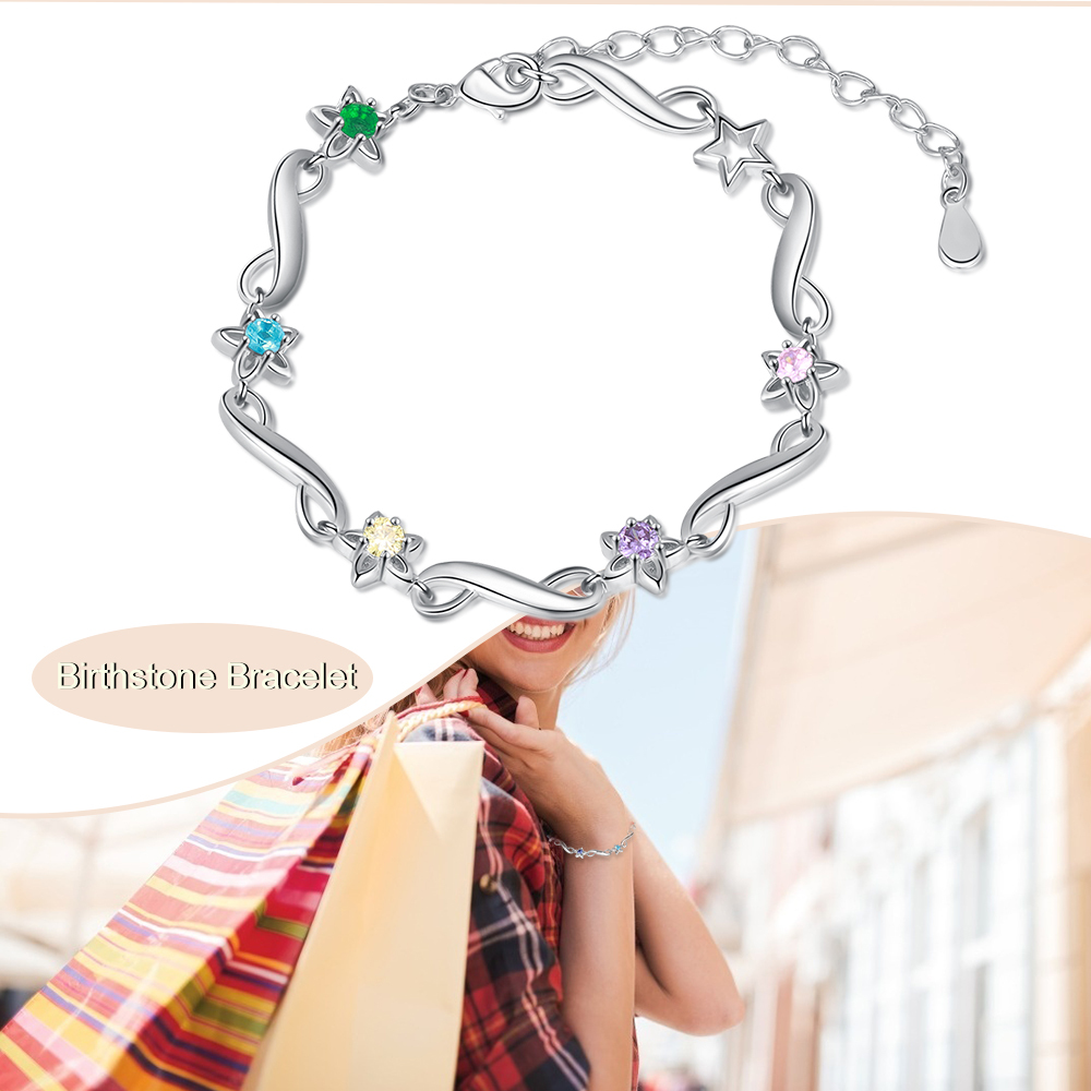Personalised Star Bracelet With 5 Birthstones Engraved Names Bracelet Gift For Women-Jessemade AU