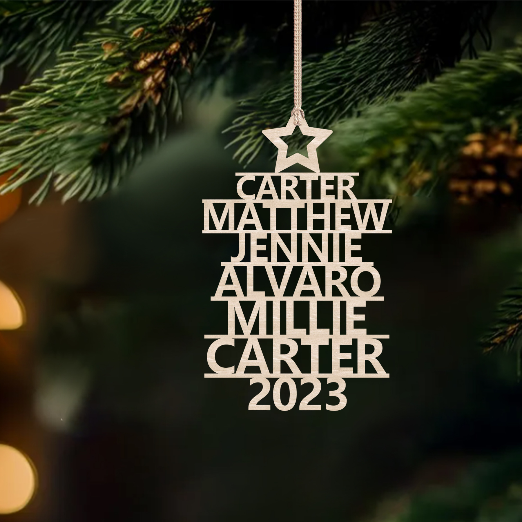 6 Names - Personalised Christmas Tree Ornaments Customised Name Xmas Wooden Decor Gifts for Family Friends-Jessemade AU