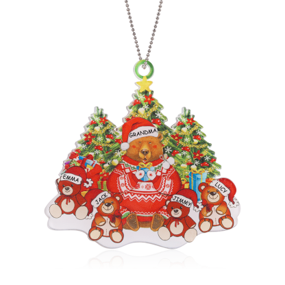 5 Names - Personalised Acrylic Christmas Bear Ornaments Customised Text & Name Xmas Pendant Gifts for Family-Jessemade AU