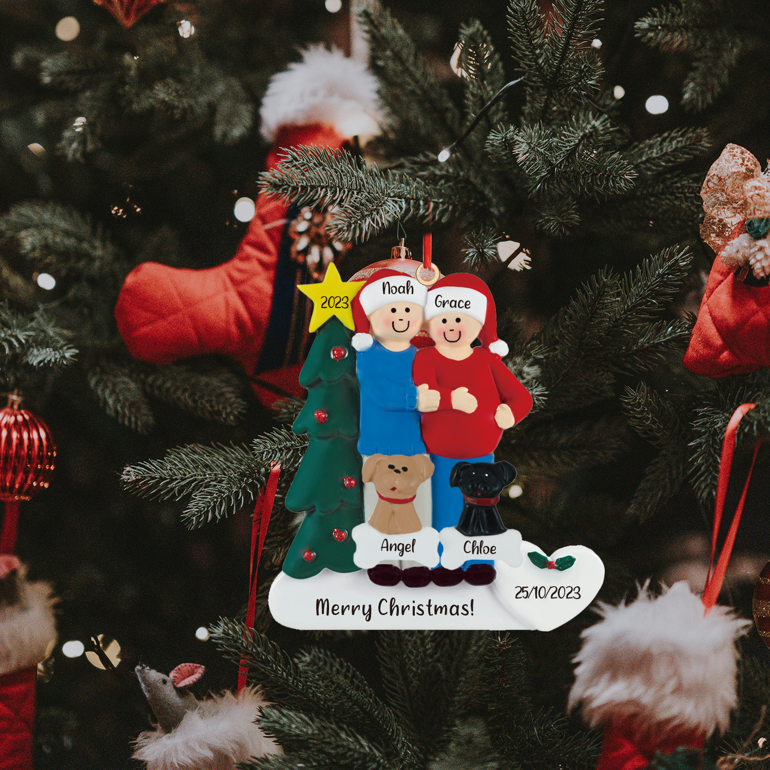 4 Names - Personalised Wooden Christmas Ornaments with Pet Names Customised Text & Date Xmas Decor Gifts for Family Friends-Jessemade AU