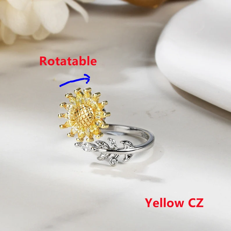 For Daughter-S925 Sunflower Fidget Ring Anxiety Spinning Ring" It Can Drive Away Your Anxiety"-Jessemade AU
