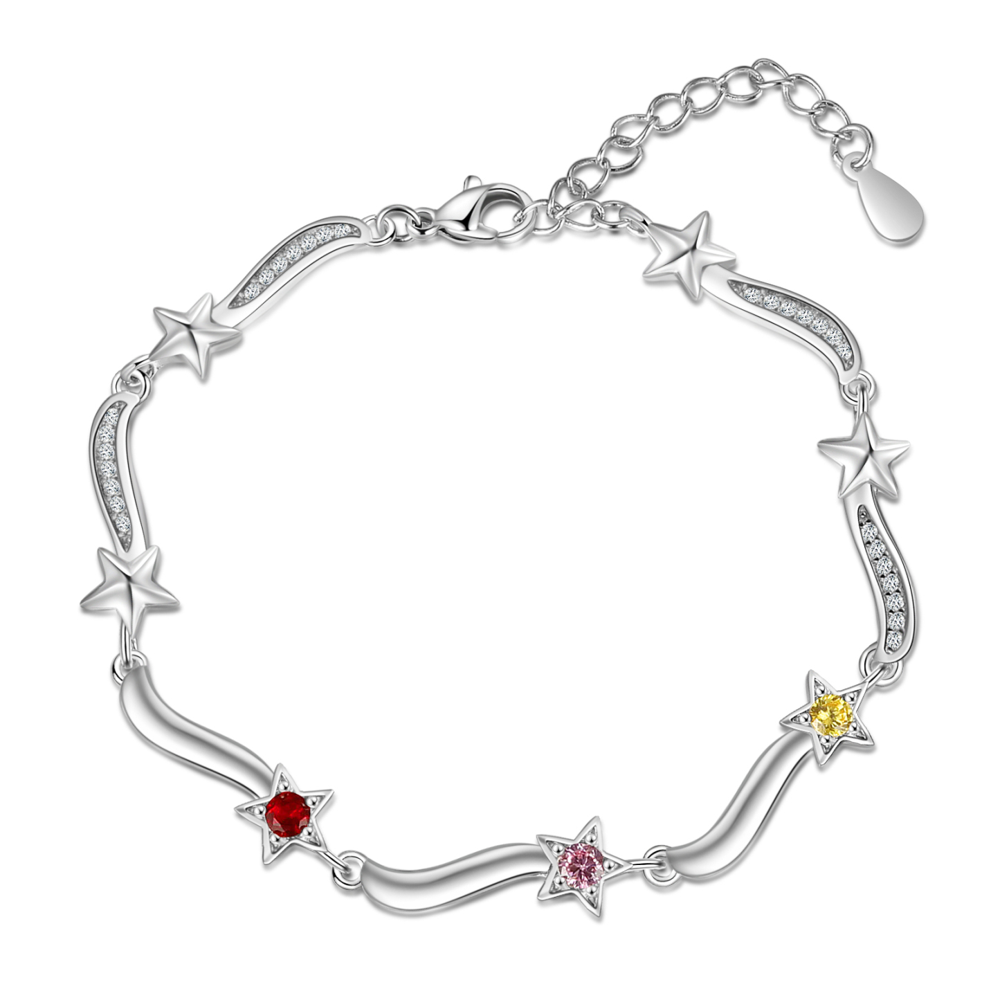 Personalised Star Bracelet With 3 Birthstones Custom Names Bracelet Gift For Women-Jessemade AU