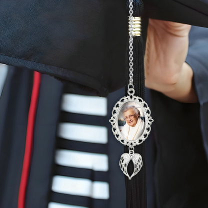 Personalised Graduation Tassel  Memorial Charm Custom 1 Photo Charm with Angel Wings