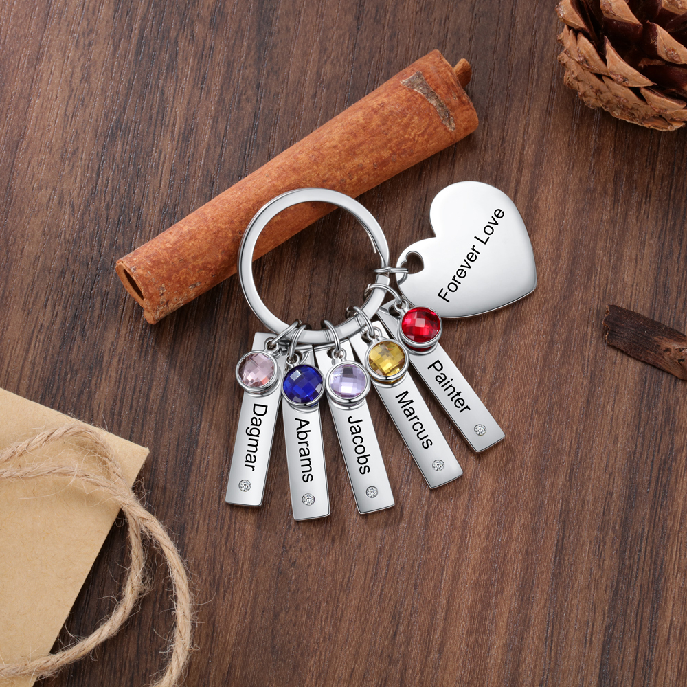 Personalised Birthstone Keychain Engraved 1 Names Keychain Gifts For Her-Jessemade AU