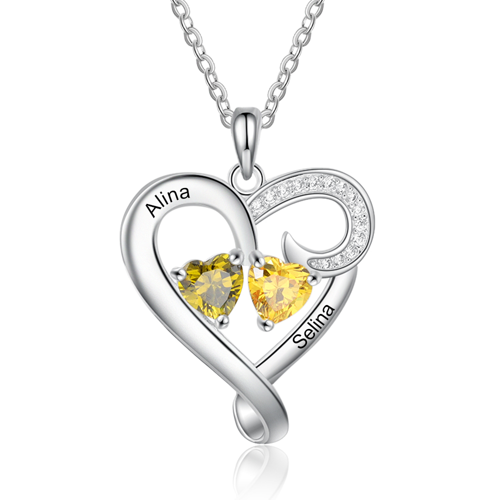 Customised Birthstones Heart Necklace Engraving 2 Names Gifts for Her-Jessemade AU