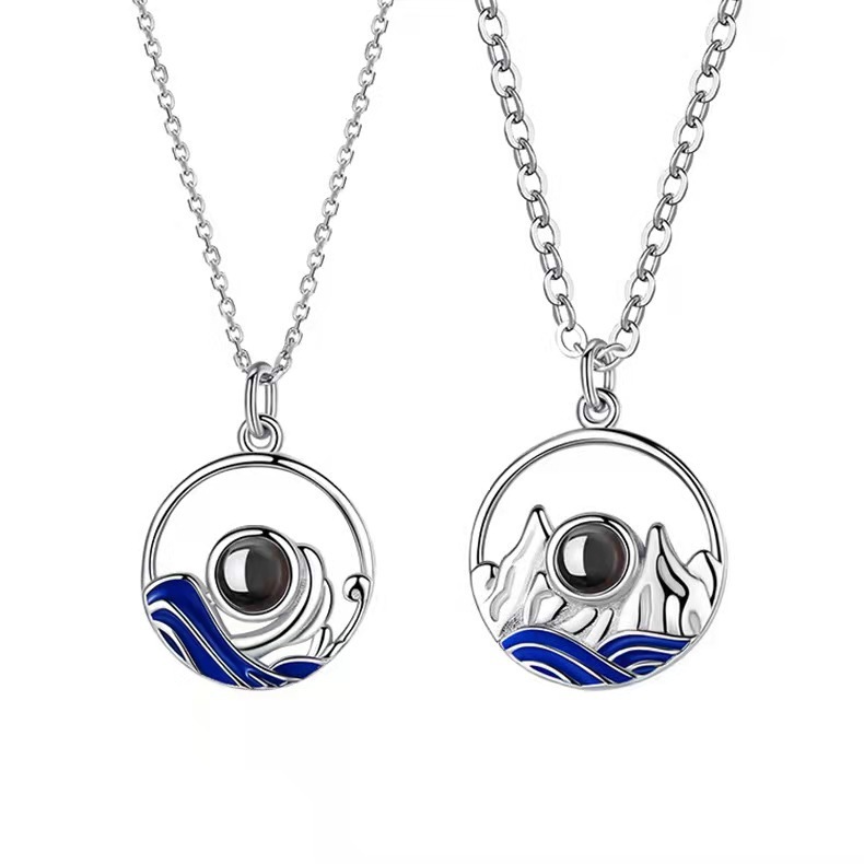 Personalised Couple Projection Necklace Set Mountains and Sea Valentine's Day Gift Custom Photo Necklace Creative Gift-Jessemade AU