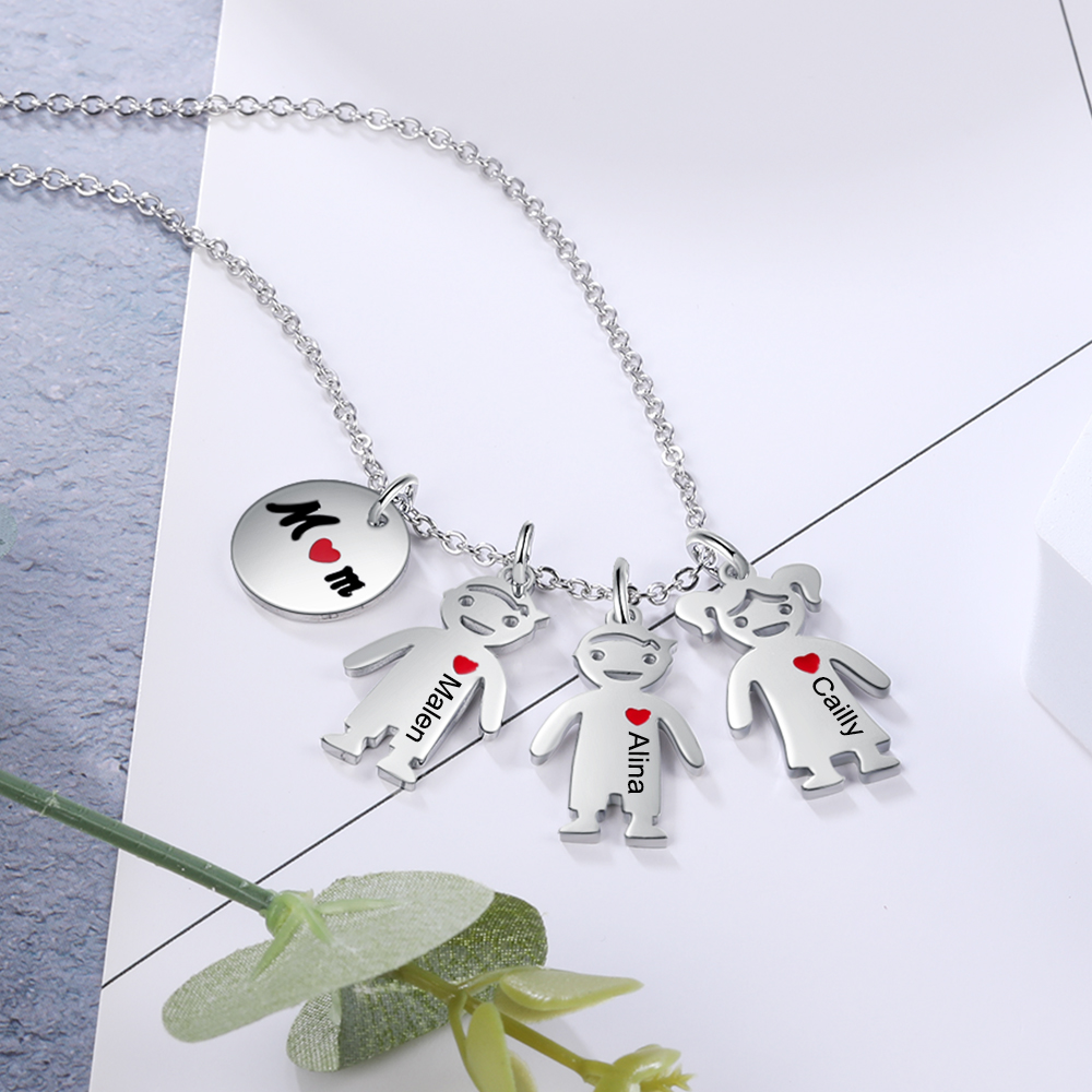 Personalised 3 Kids Charm Necklace Engraved Names Gift For Mother-Jessemade AU