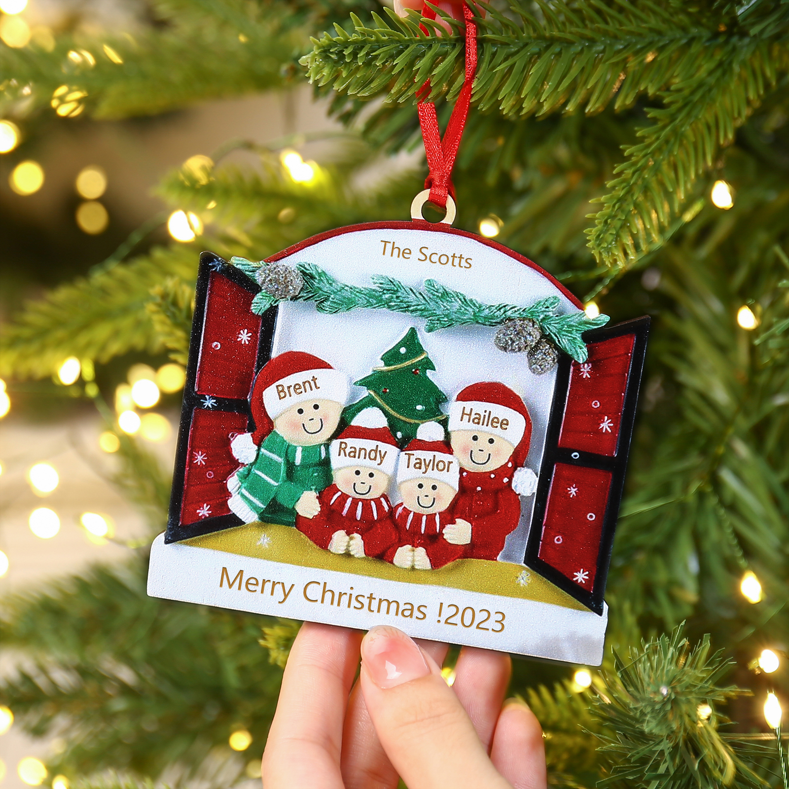 4 Names - Personalised Wooden Christmas Ornaments Customised Text & Date Xmas Decor Gifts for Family Friends-Jessemade AU