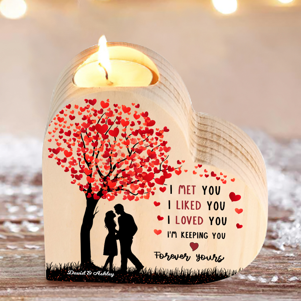 Personalised Couple Candle Holder Custom 2 Names Wooden Candlesticks Heart Valentine's Day Romantic Gifts-Jessemade AU