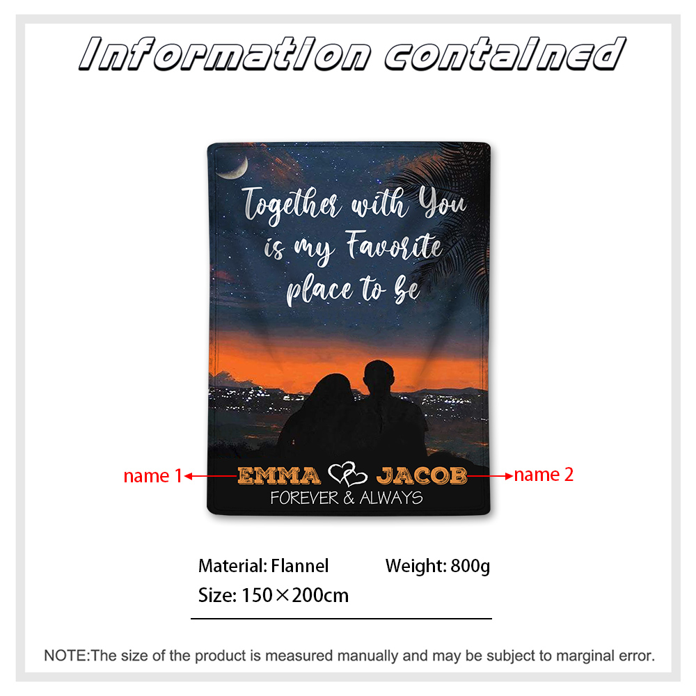 Personalised Couple Blanket Customised 2 Names Blanket Gift for Him/Her - Together With You Is My Favourite Place To Be-Jessemade AU