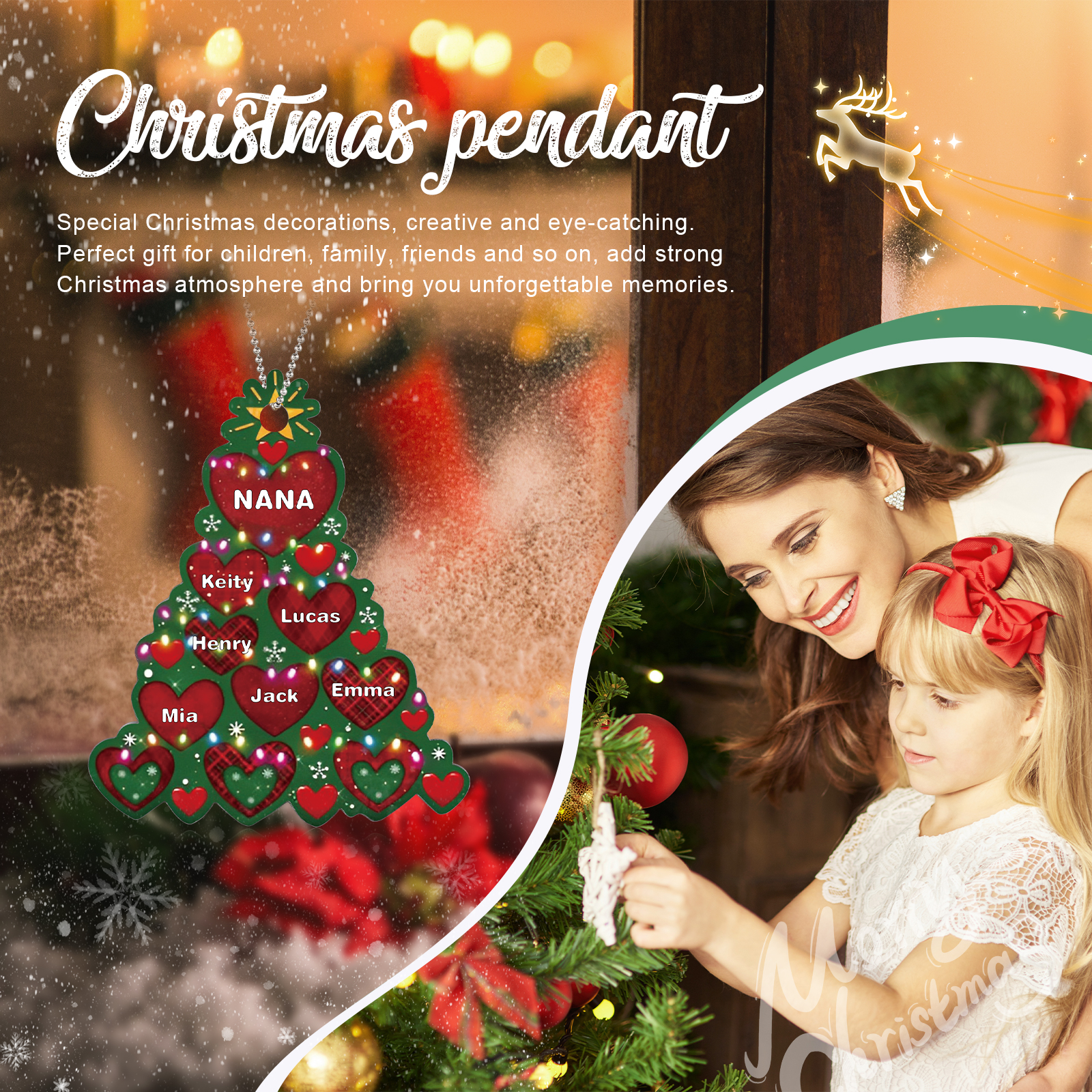 6 Names - Personalised Christmas Tree Ornament Customised Name & Text Acrylic Love Hanging Ornaments Gift for Family-Jessemade AU