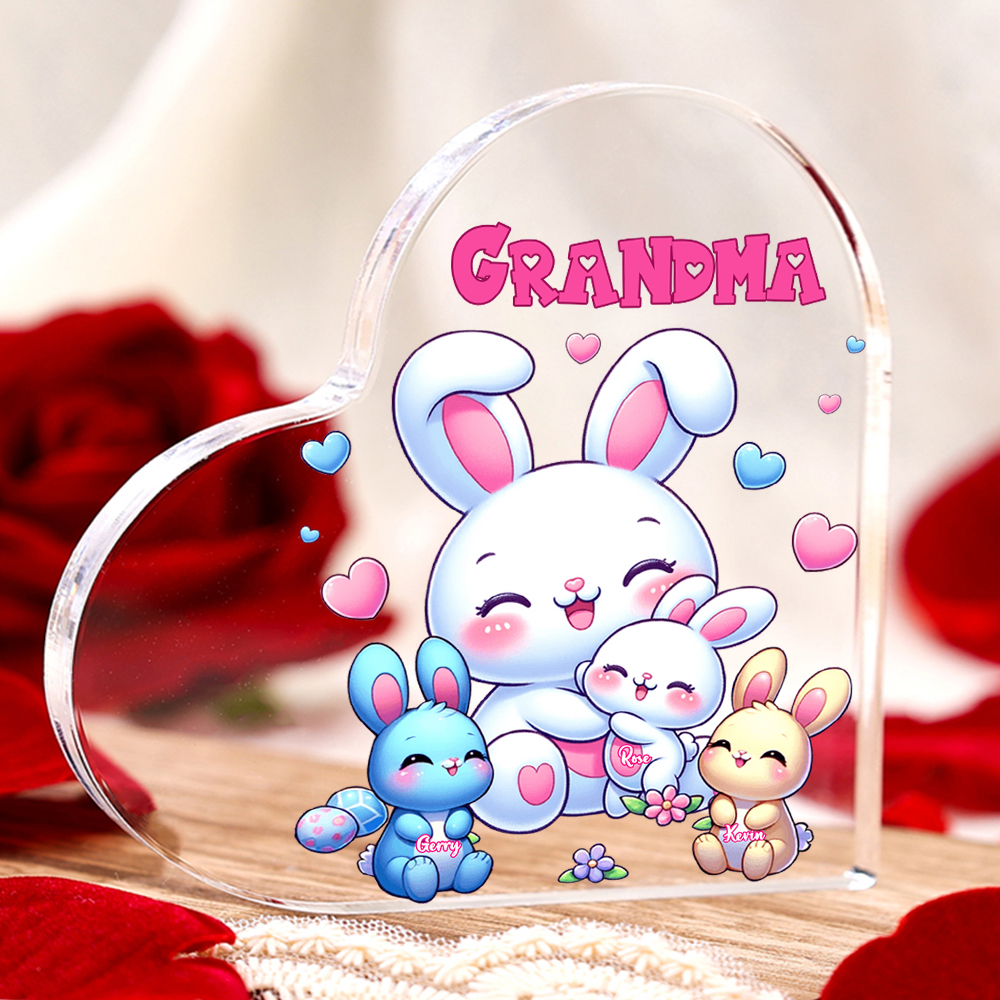 Personalised Text Acrylic Heart Keepsake Custom 3 Names Ornament Bunny Family Gifts For Mother/Grandma-Jessemade AU