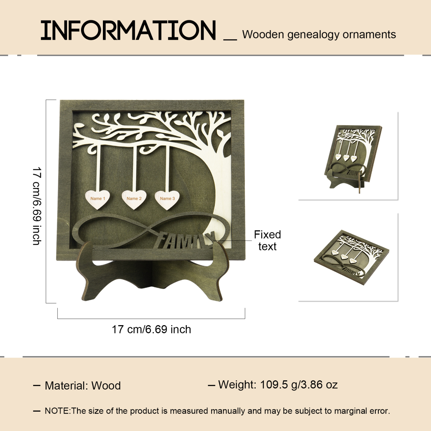 Custom Family Tree Sign with 3 Names Wooden Keepsake Gifts-Jessemade AU