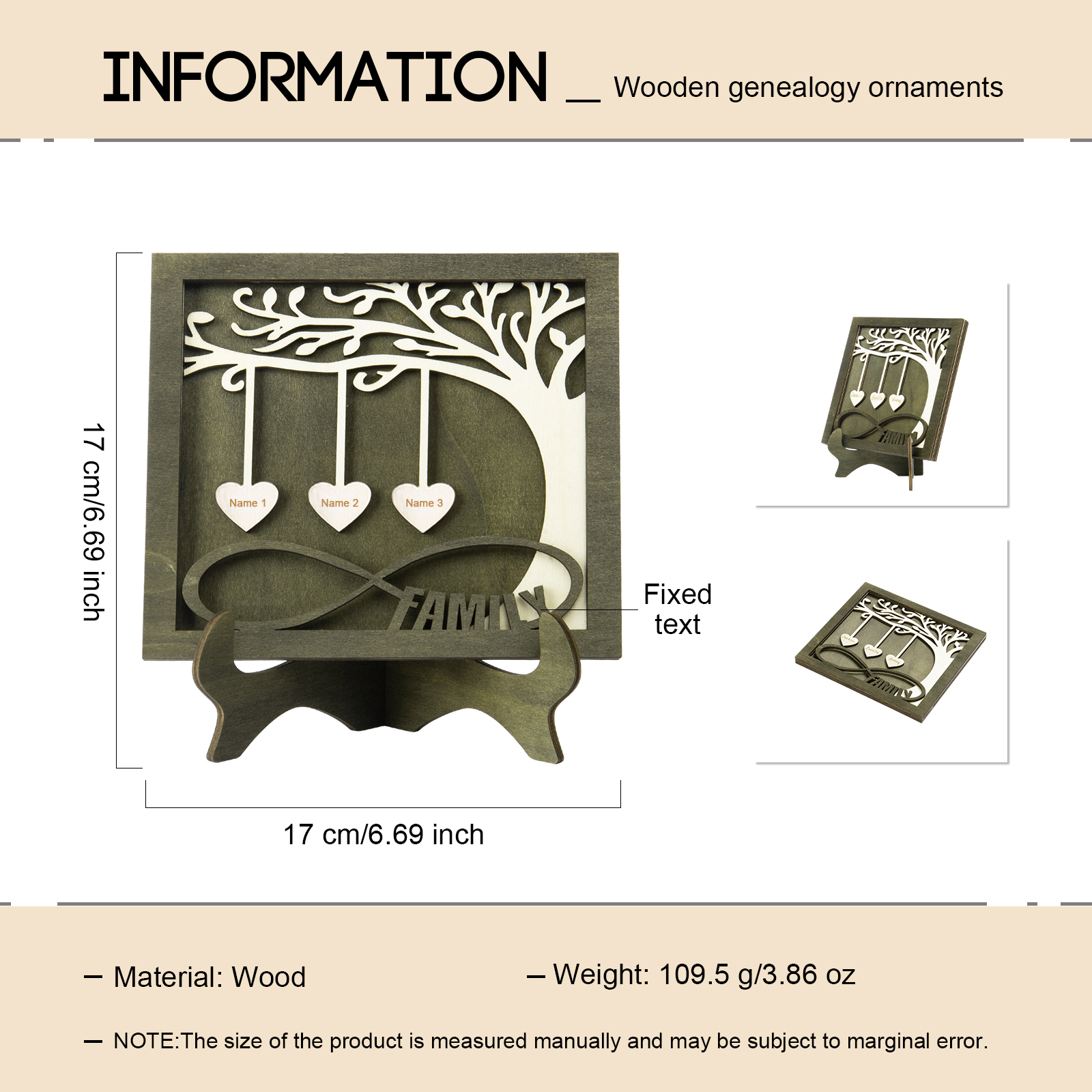 Custom Family Tree Sign with 3 Names Wooden Keepsake Gifts-Jessemade AU