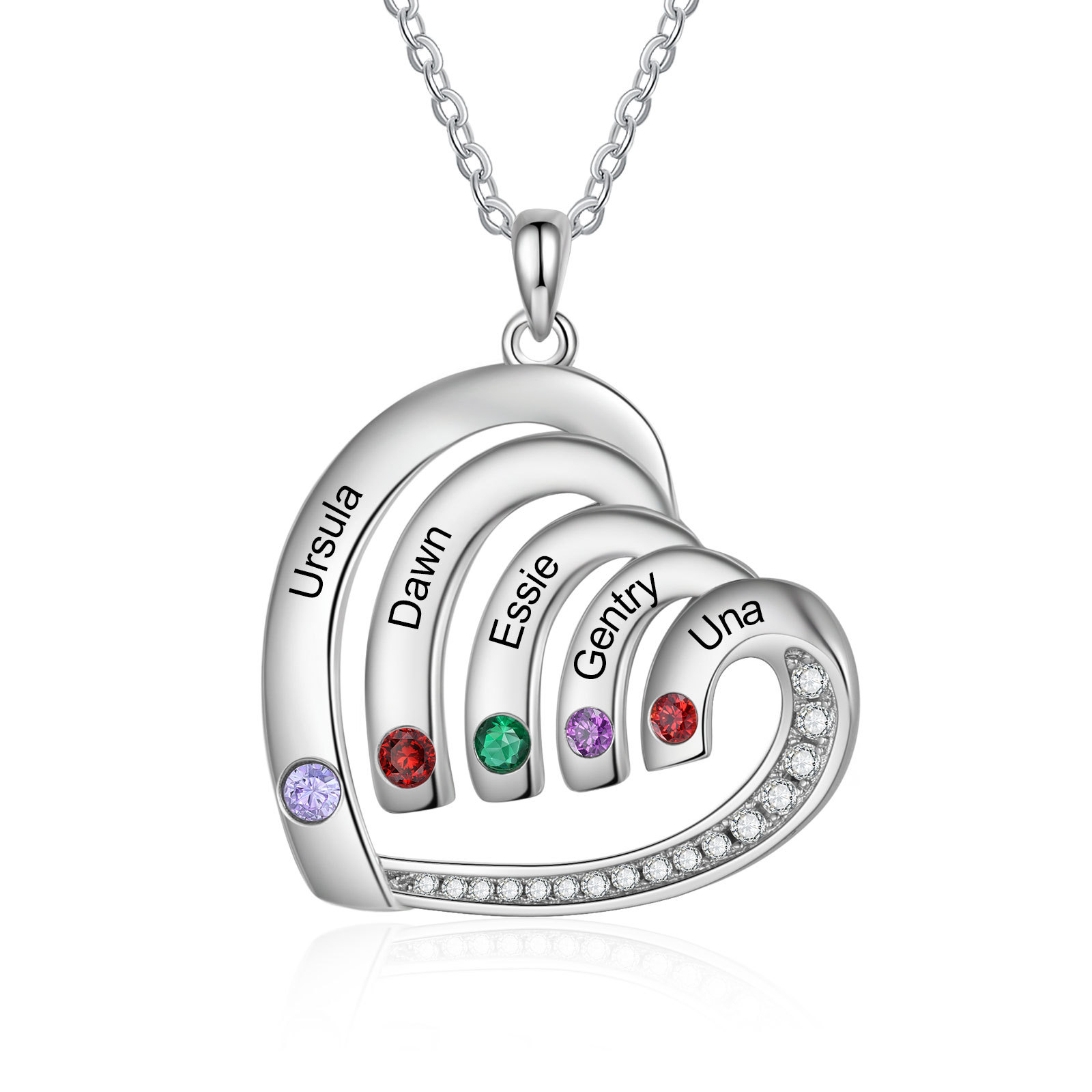 Personalised Heart Pendant Necklace Custom 5 Birthstones & 5 Names Necklace Gifts for Her-Jessemade AU