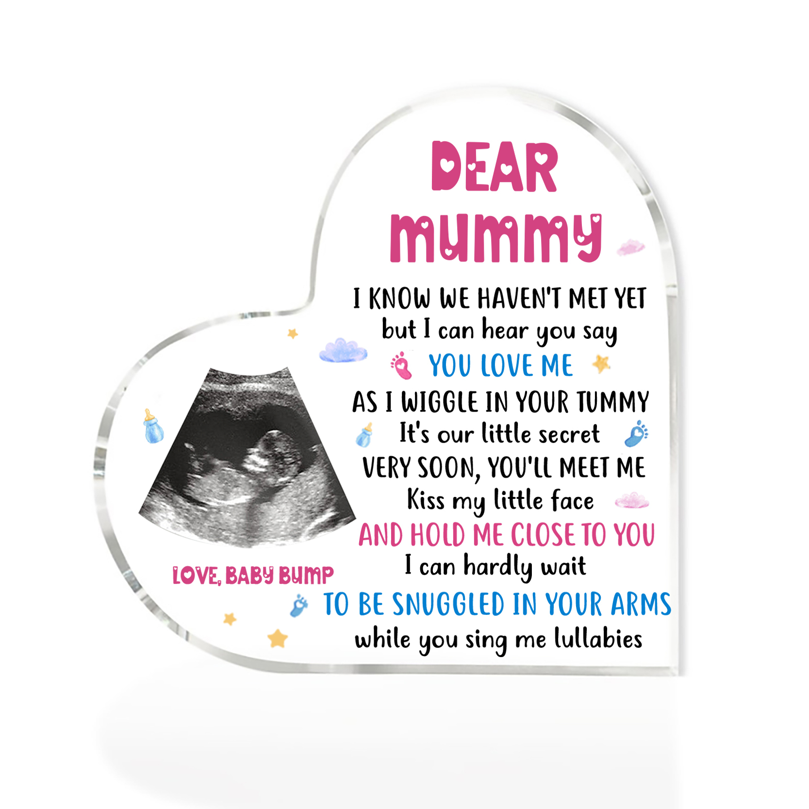 Dear Mummy/Mommy Personalised Photo Acrylic Heart Keepsake Custom Text Ornaments -  I Know We Haven't Met Yet, But I Can Hear You Say You Love Me-Jessemade AU