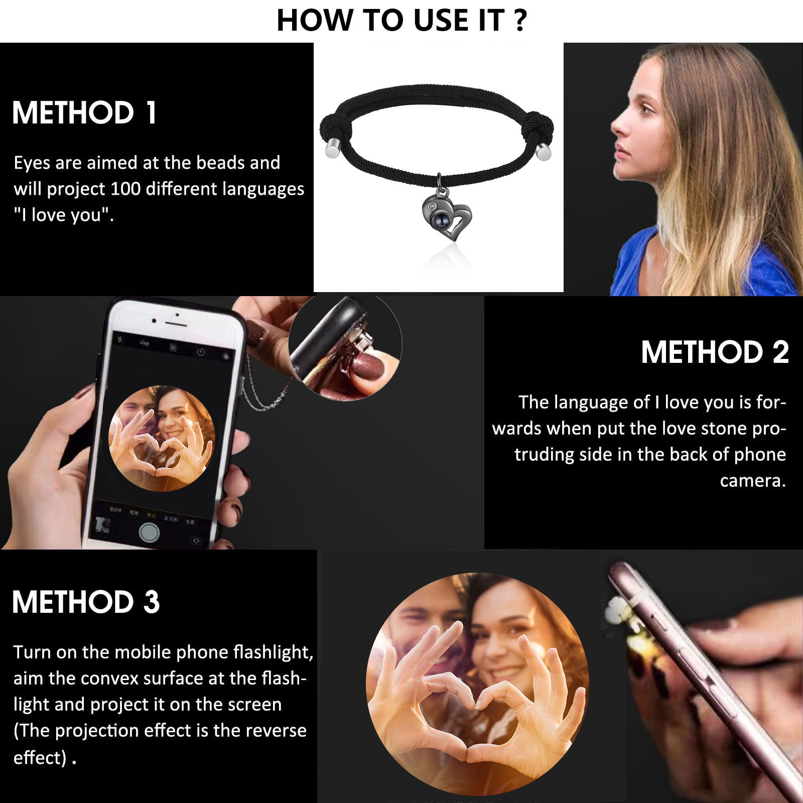 Personalised Magnetic Projection Bracelet Custom Photo Heart Couple Bracelet Creative Gift for Her-Jessemade AU