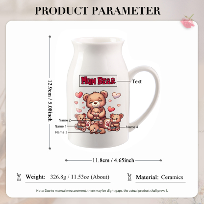 Personalised Ceramic Flower Vase Custom 2–8 Names & 1 Text Bear Family Vase Gift for Mother/Grandma-Jessemade AU