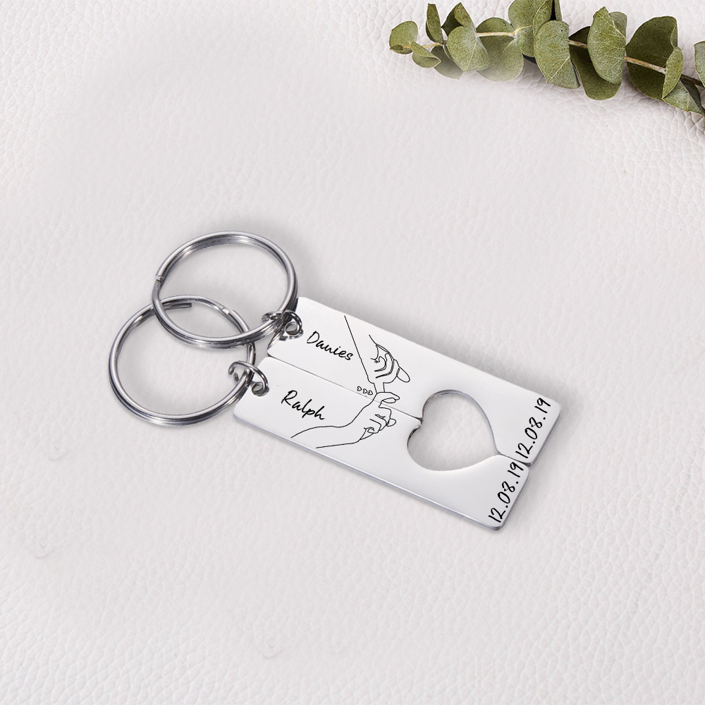Personalised Couple Keychain Set Customised Names & Date Matching Couple Keyring Valentine's Day Gifts For Couples-Jessemade AU