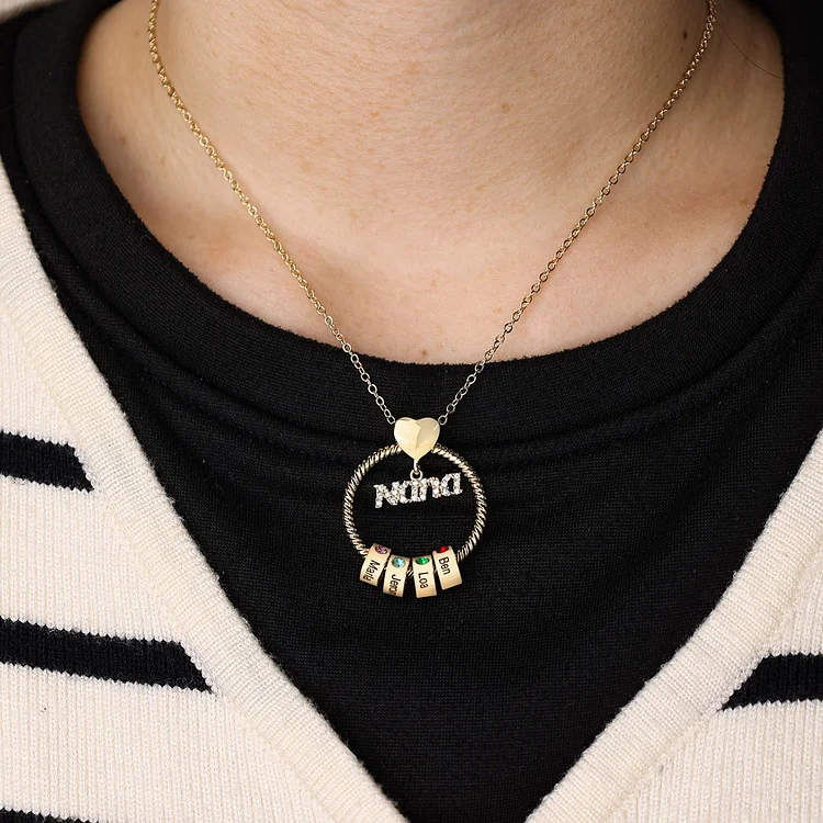 2 Names - Personalised Nana Necklace Custom Names & Birthstones Circle Pendant Necklace Gift for Grandma Nana-Jessemade AU