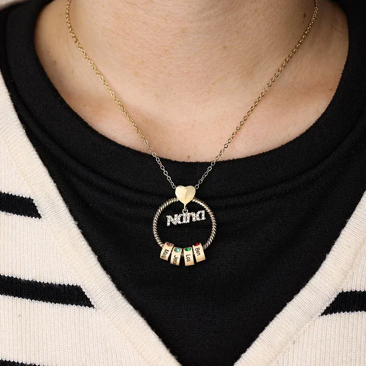 2 Names - Personalised Nana Necklace Custom Names & Birthstones Circle Pendant Necklace Gift for Grandma Nana-Jessemade AU