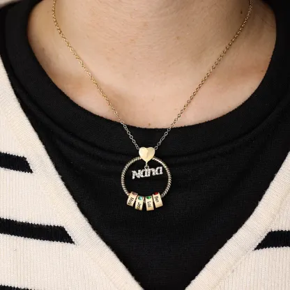 2 Names - Personalised Nana Necklace Custom Names & Birthstones Circle Pendant Necklace Gift for Grandma Nana-Jessemade AU