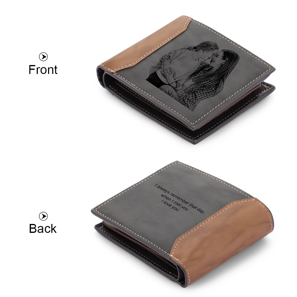 Personalised Leather Wallet Engraved Photo Short Purse Gifts For Men