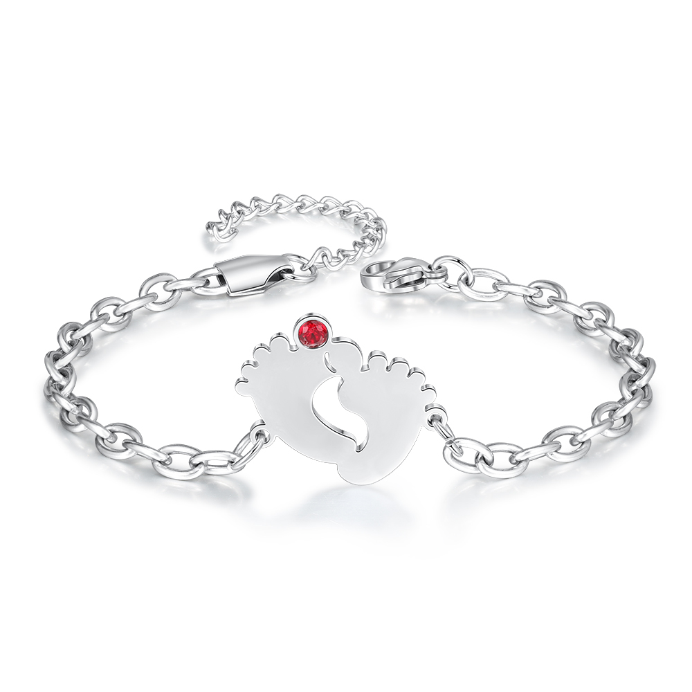 Personalised Baby Foot Bracelet With 1 Birthstones Engraved Names Bracelet Gift For Mother-Jessemade AU
