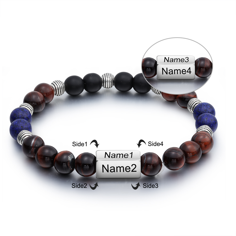 Personalised Round Beads Bracelet Custom Names Men's Bracelet Gifts For Him-Jessemade AU