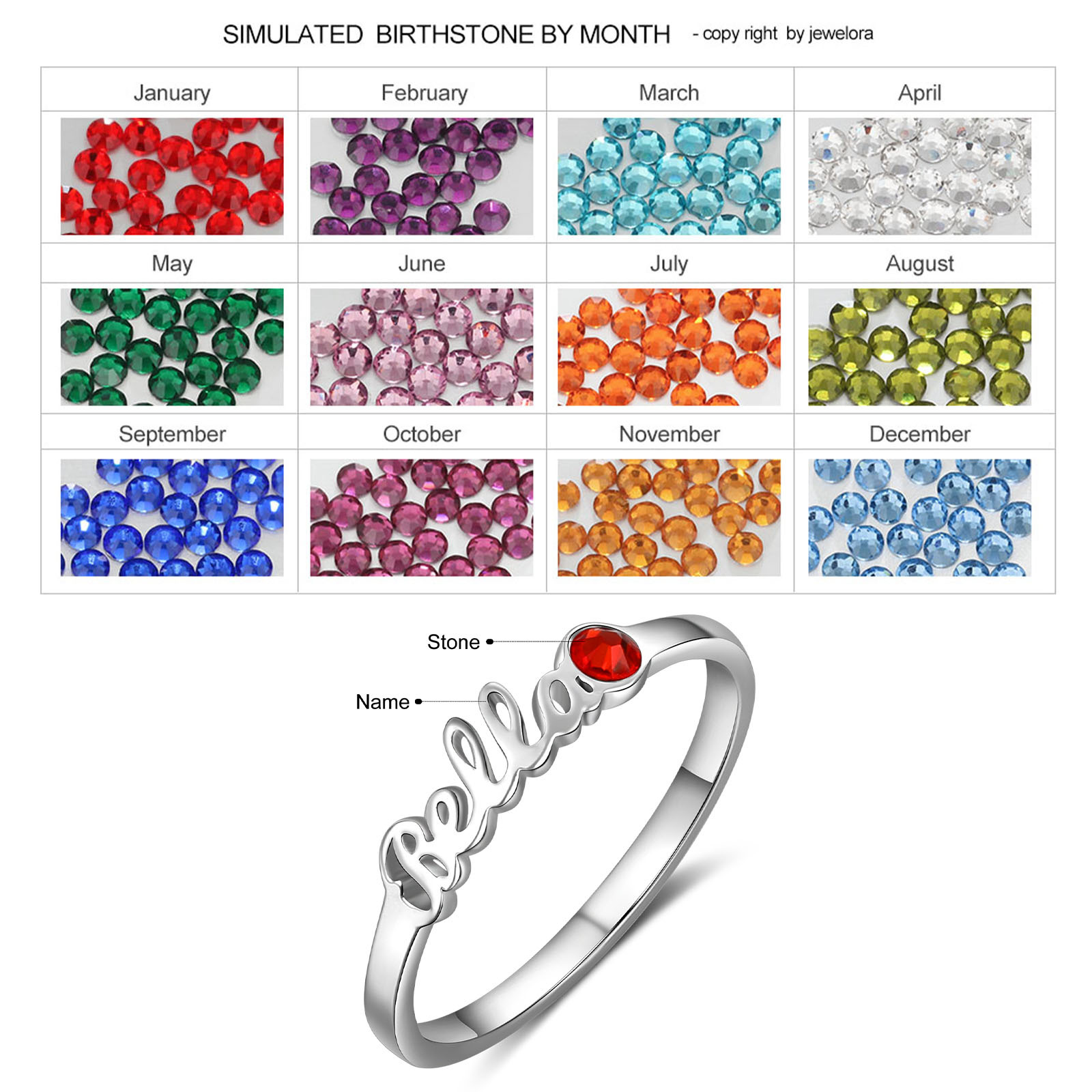 Personalised Birthstone Ring Custom 1 Name Ring Best Gift For Women-Jessemade AU
