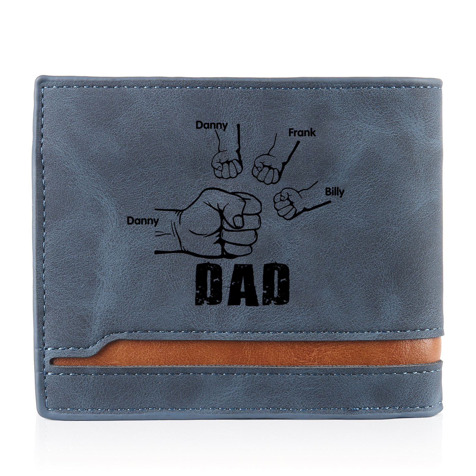 4 Names - Personalised Men Leather Wallet Custom Photo & Name & Text Folding Wallet Fist Bump Wallet Gift for Dad-Jessemade AU