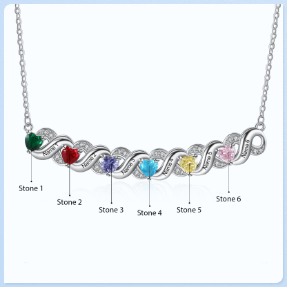 Personalised Heart Birthstone Necklace Custom 6 Names Overlap Necklace Gifts for Her-Jessemade AU