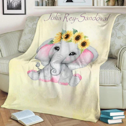 Personalised Sunflower Elephant Blanket Custom Name Gifts For Baby Girl-Jessemade AU