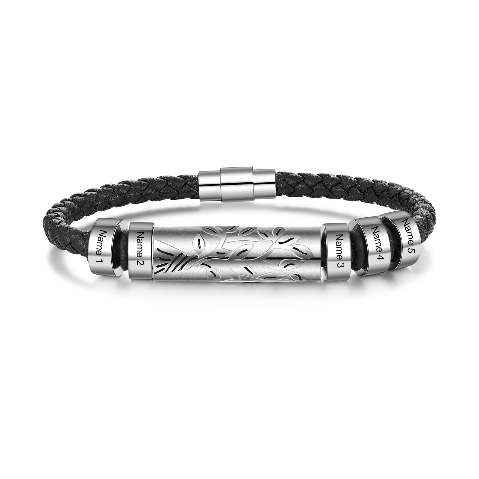 Personalised Men Leather Braided Bracelet Custom 5 Names Bracelet For Him-Jessemade AU